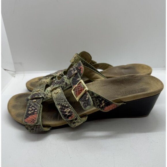 Vionic Radia Orthoic Mint Green Coral Snake Print Wedge Sandal Sz 8 Triple Strap - Picture 3 of 7
